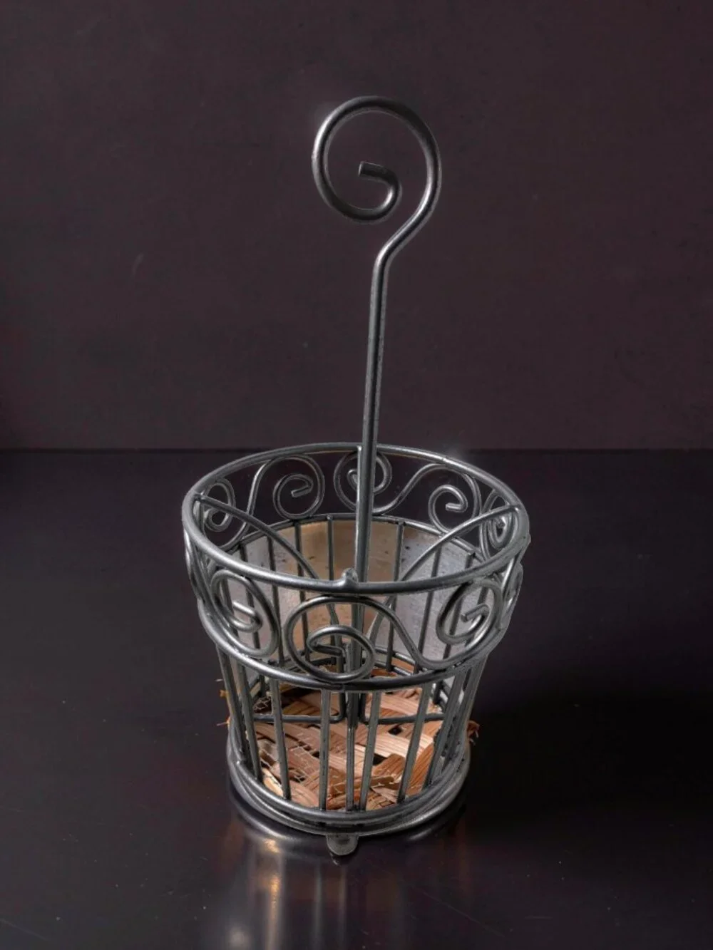 Metal Scroll Pattern Utensil Carrier With Carry Handle.